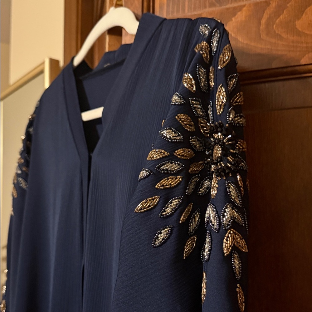 Elegant Navy Blue Dubai Abaya with Shoulder Beading